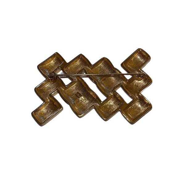 Monet Pin Brooch MCM Signed Vintage Gold-Tone Geometric Woven - Picture 2 of 4